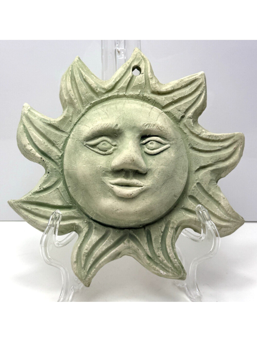 Vtg Sun Face Pottery Wall Plaque Celestial Garden Decor Folk Art Whimsy
